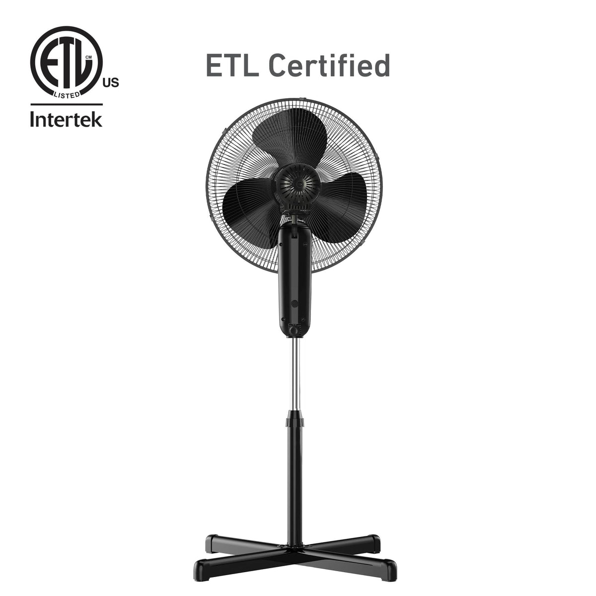 16" Digital Stand Fan, 80° Oscillation, 3 Speeds, Remote Control, Black E492005