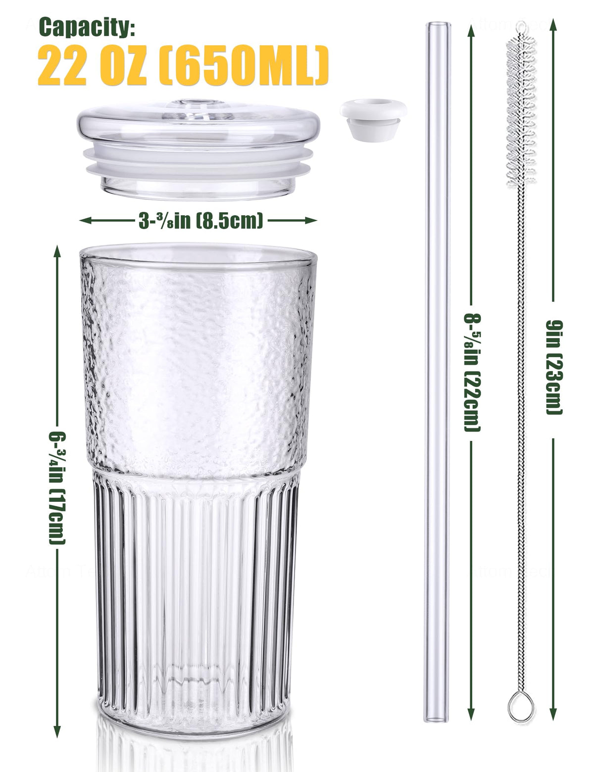 High Borosilicate Glass Tumbler Cup with Lid and Straw, 22oz Clear 2 Pack G87529