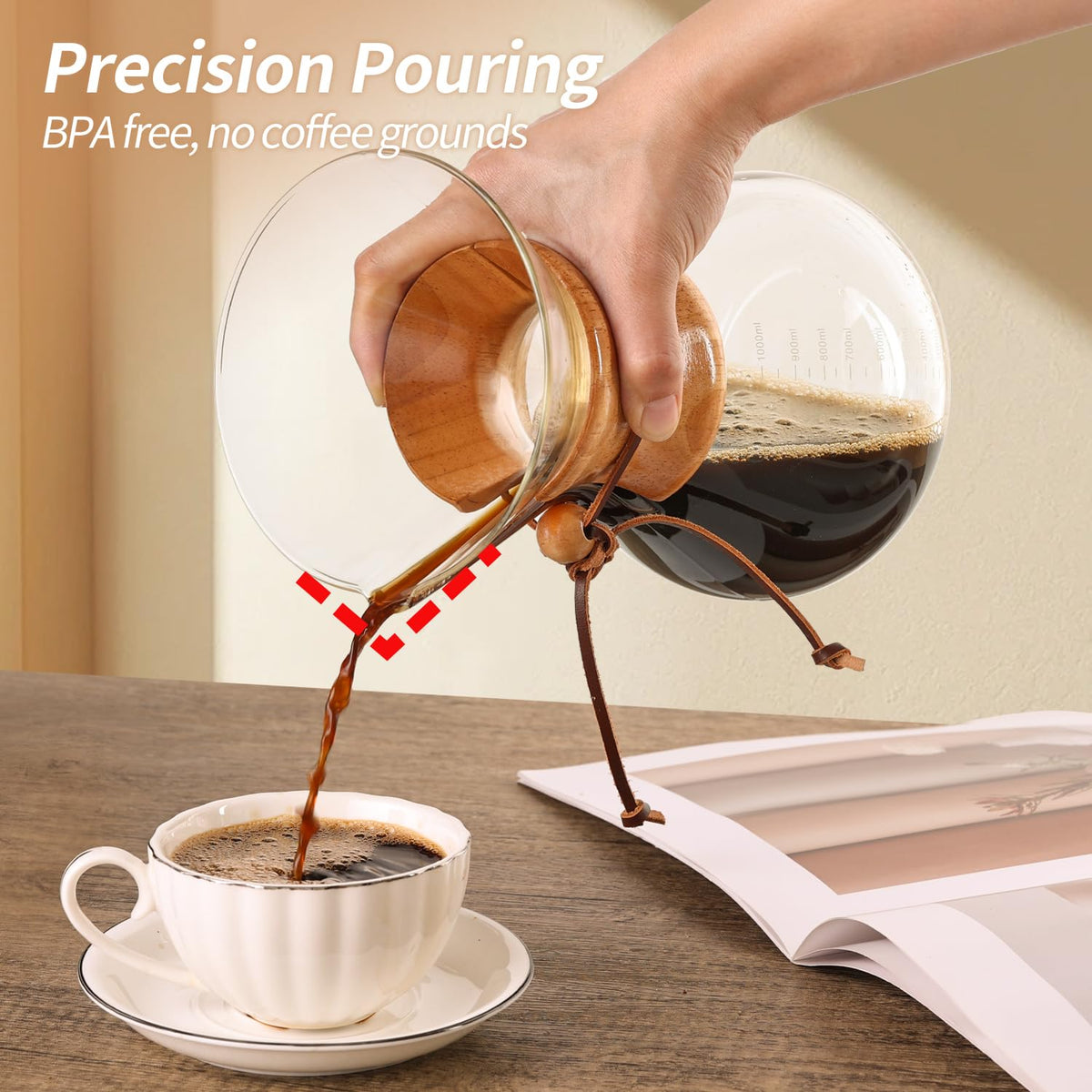 34 OZ Borosilicate Glass Pour Over Coffee Maker with Reusable Stainless Steel Filter H53171