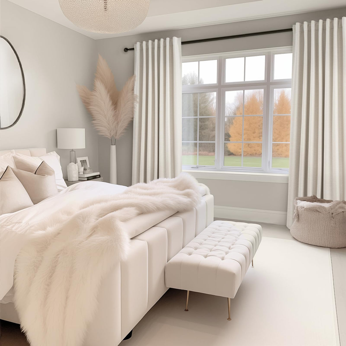 Cream Linen Blackout Curtains 84 Inch Pinch Pleat G18134