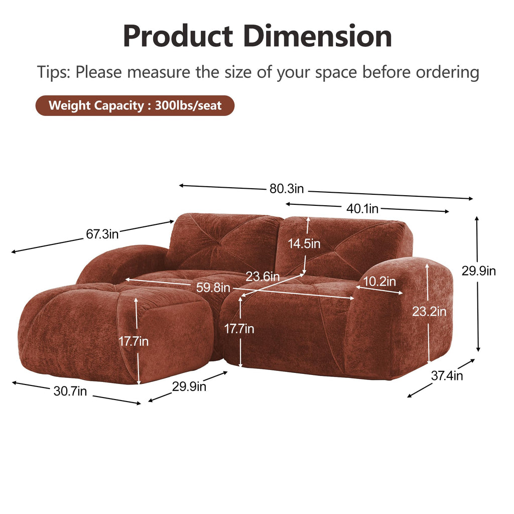 L-Shaped Velvet Sofa with Ottoman W504
