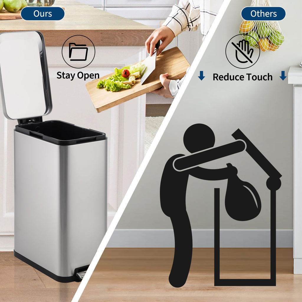 50L Slim Stainless Steel Step Trash Can with Soft-Close Lid V70926