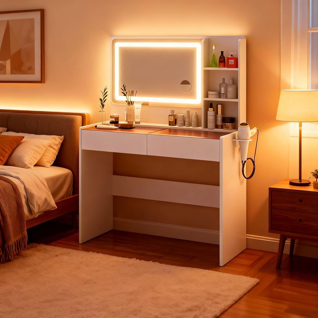 White Makeup Vanity Desk with LED Mirror Y767