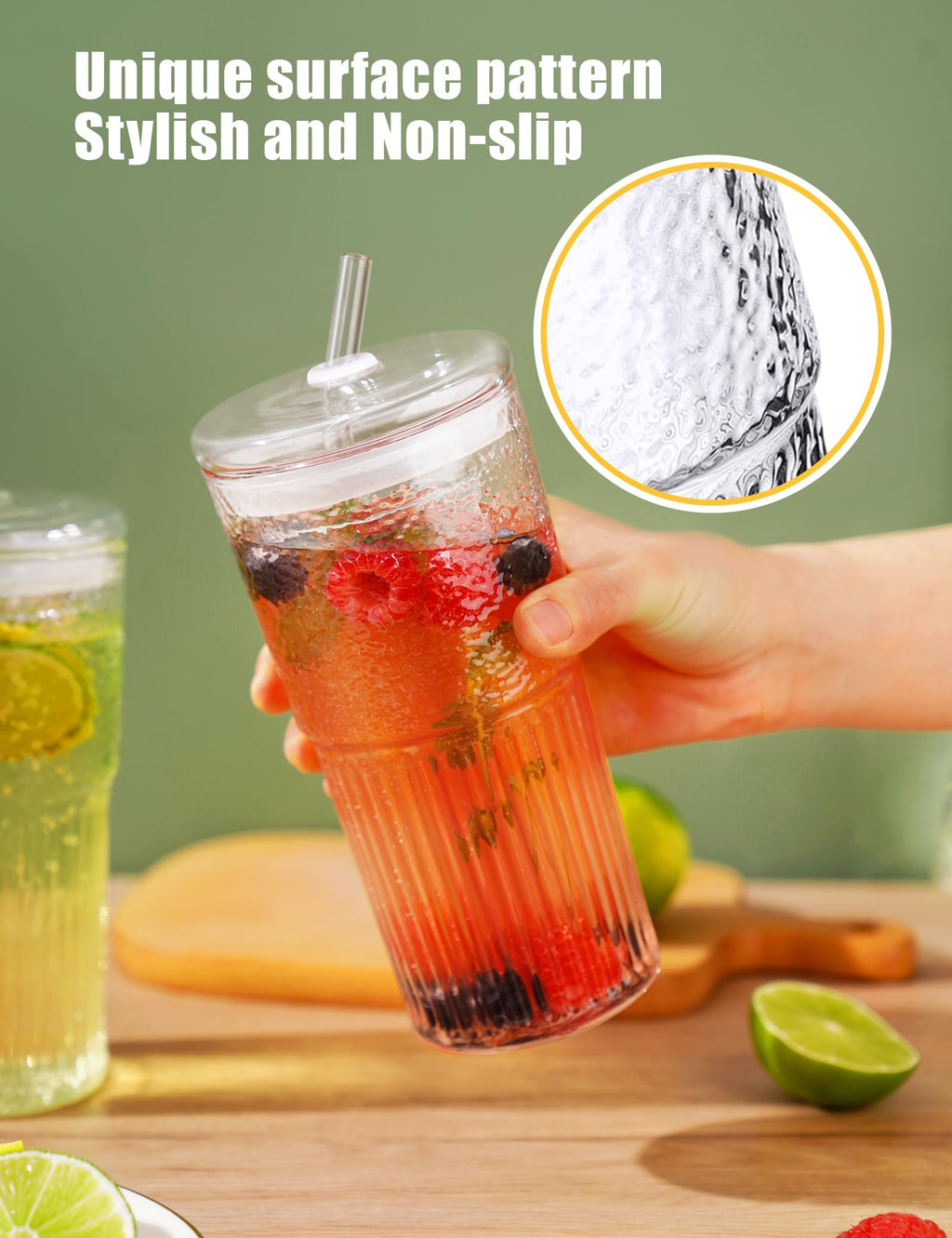 High Borosilicate Glass Tumbler Cup with Lid and Straw, 22oz Clear 2 Pack G87529