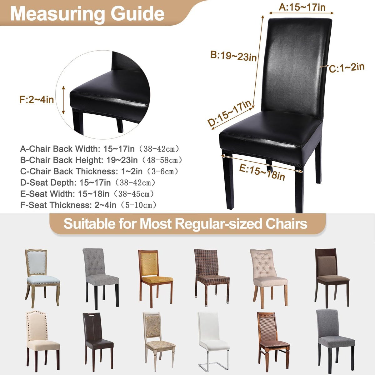 Waterproof PU Leather Dining Chair Covers Set of 4 Black J47857