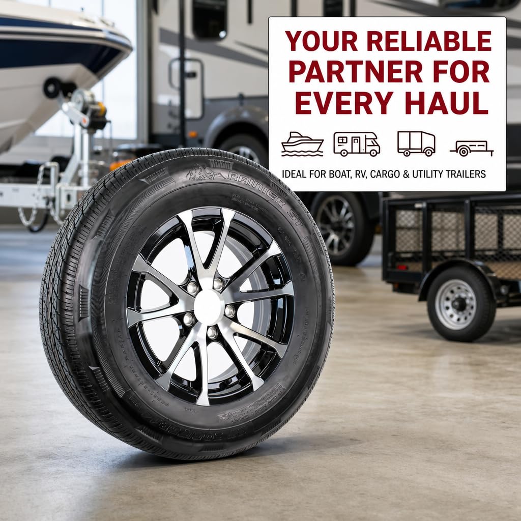 2-Pack Radial Trailer Tire Rim Assembly ST205/75R15 5 Lug Black O780