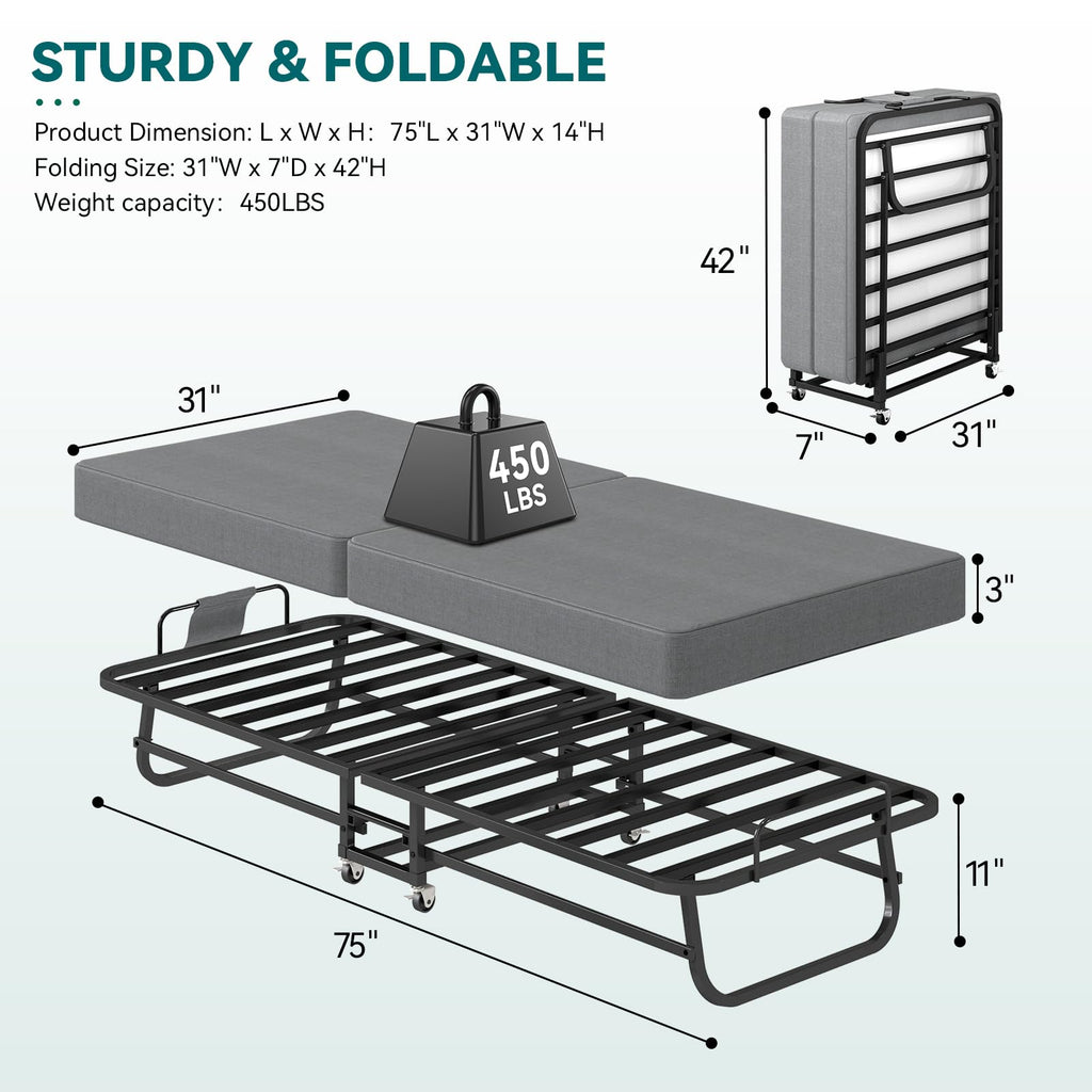 Folding Bed on Wheels 75" x 31" M36124