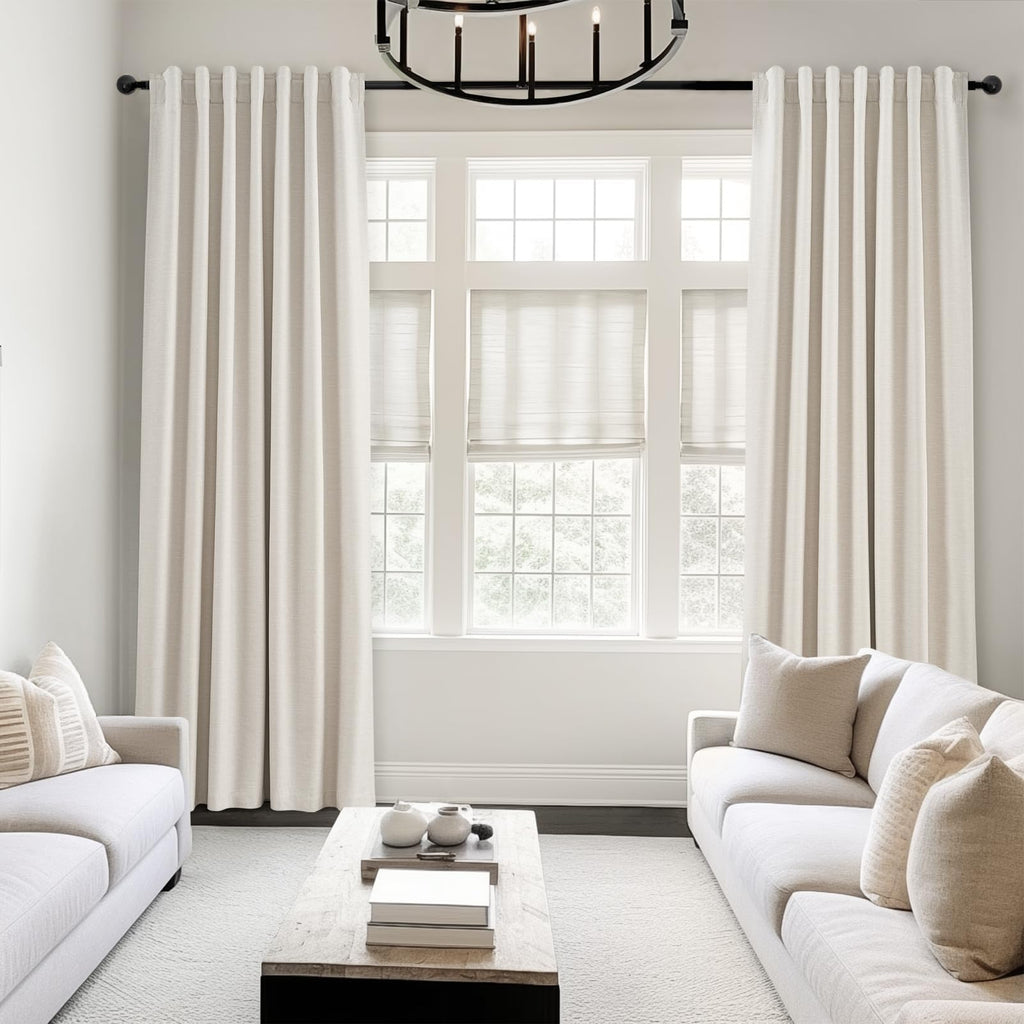 Cream Linen Blackout Curtains 84 Inch Pinch Pleat G18134