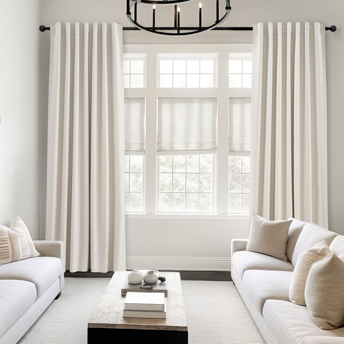 Cream Linen Blackout Curtains 84 Inch Pinch Pleat G18134