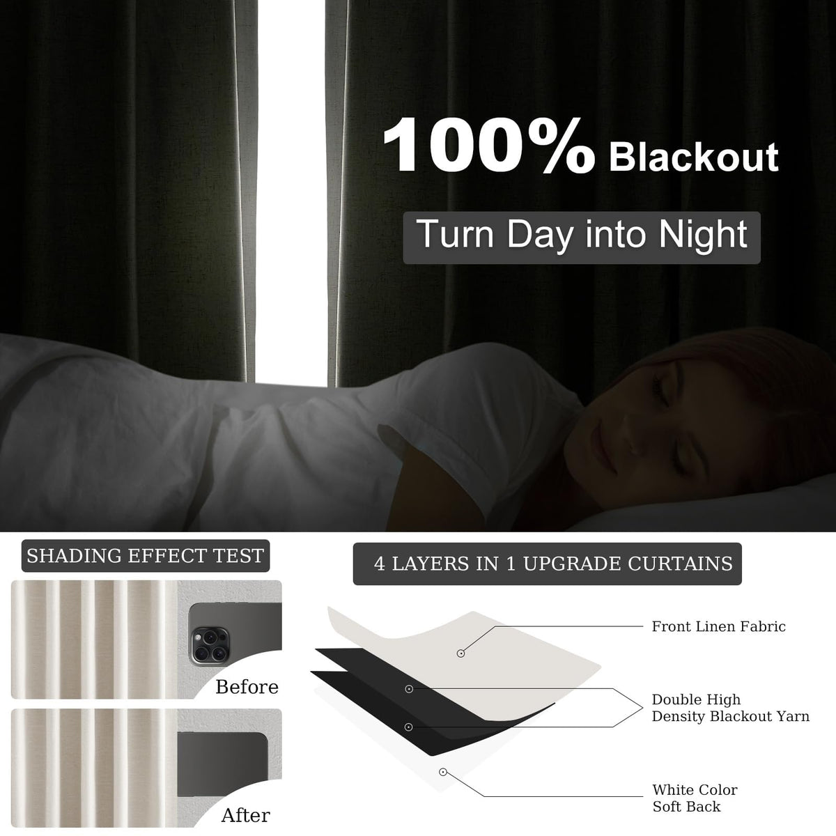 Cream Linen Blackout Curtains 84 Inch Pinch Pleat G18134