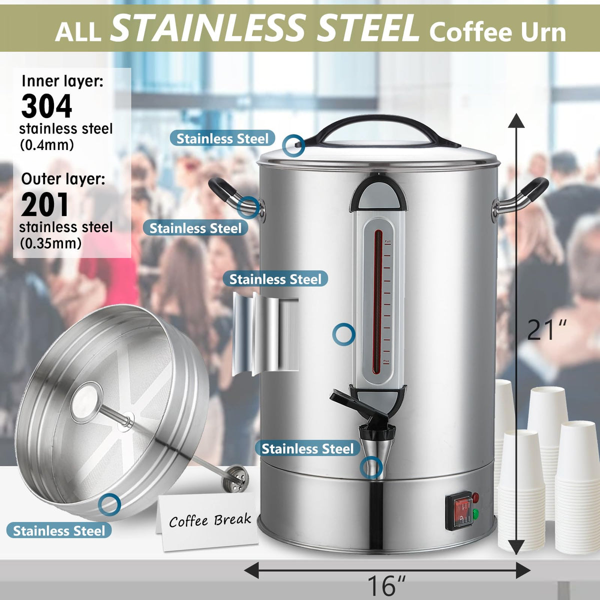 24L Stainless Steel Commercial Coffee Urn A77642