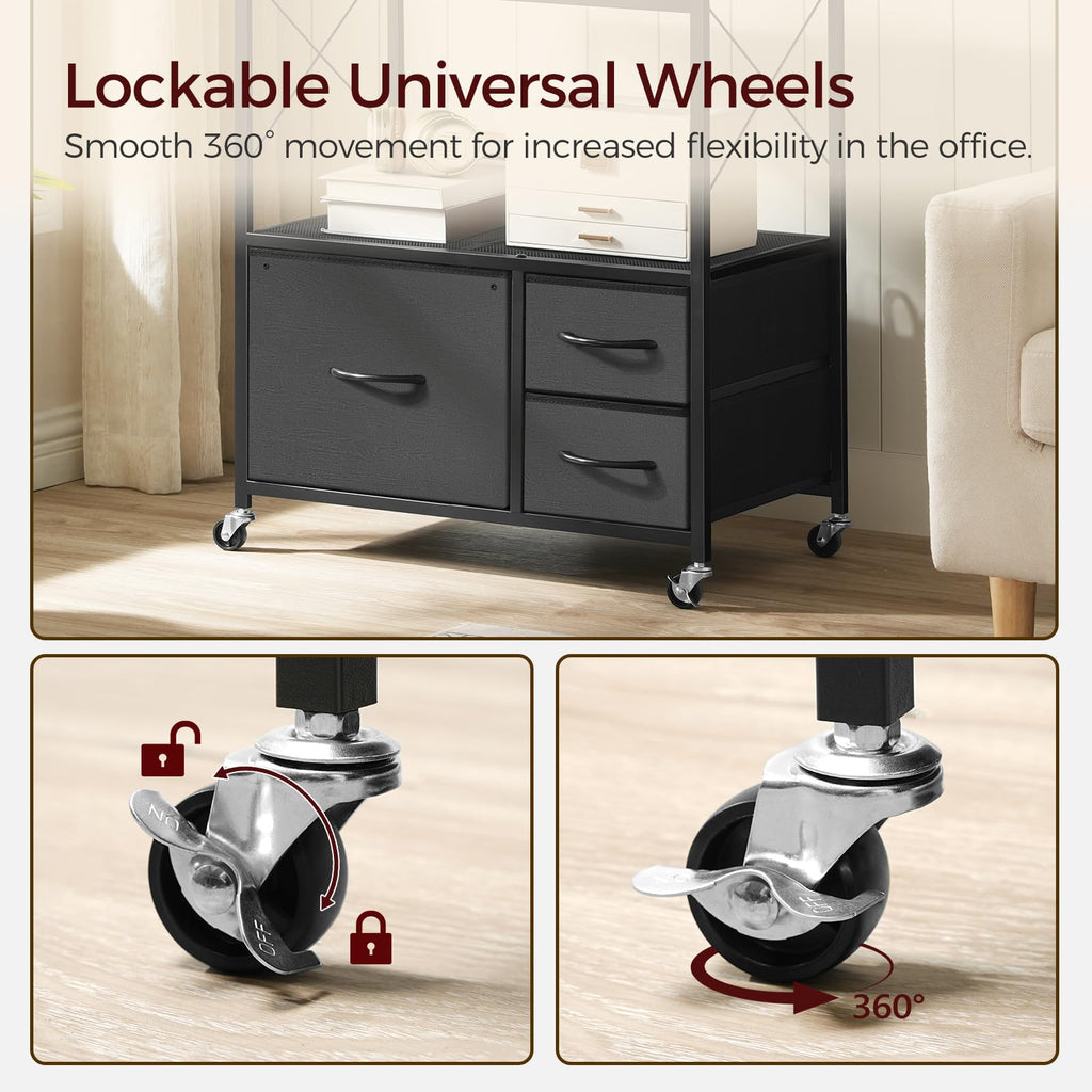 Black 3 Drawer File Cabinet with Charging Station U68356