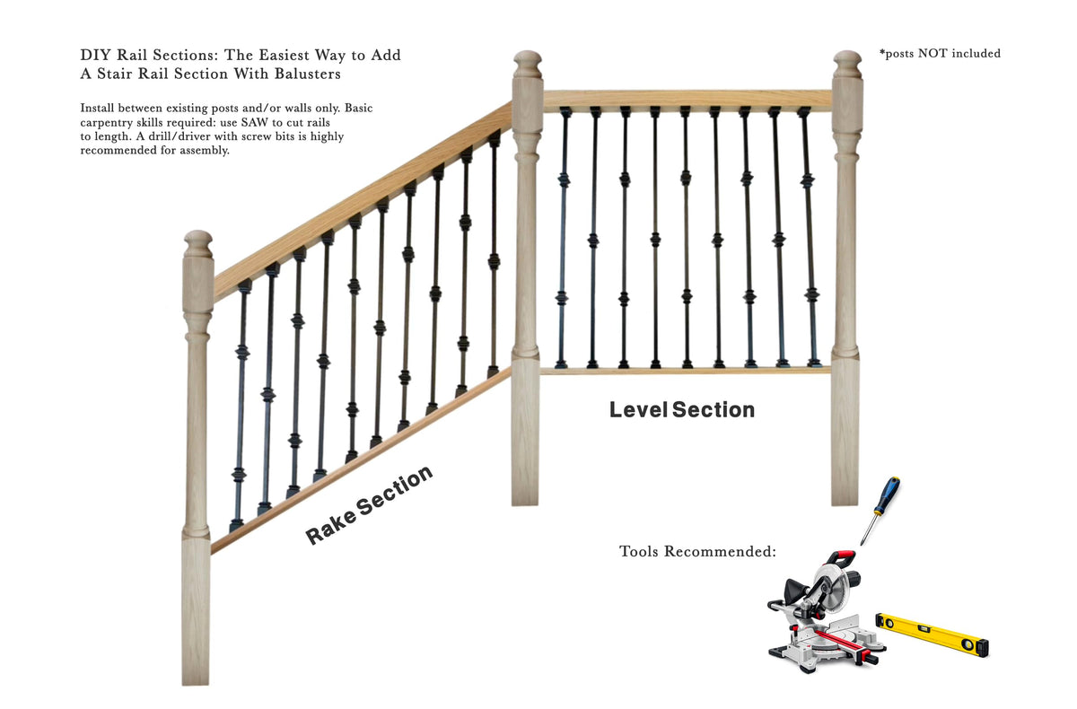 Indoor Stair Rail Section Kit with Black Metal Balusters E3954