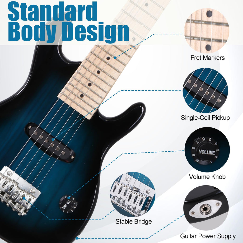 30 inch Kids Electric Guitar with 5w Amp, Gig Bag, Strap, Cable, Strings and Picks, Blue V83535