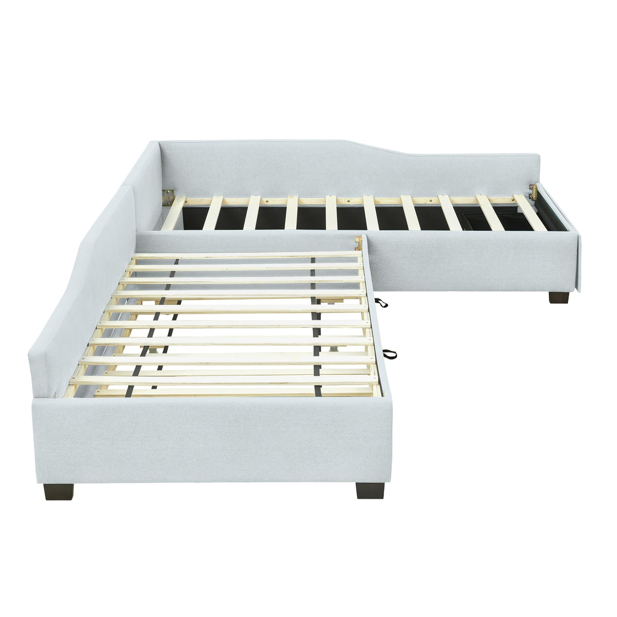 Double Twin Size L Shaped Upholstered Daybed with Trundle and Storage Drawer E911073