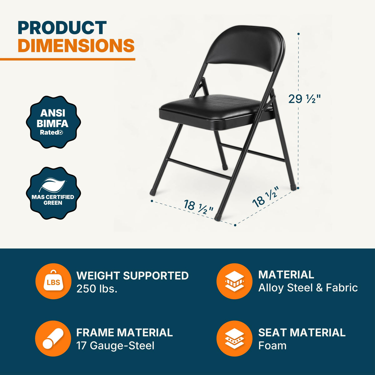 Black Vinyl Padded Steel Folding Chairs 4-Pack V86124