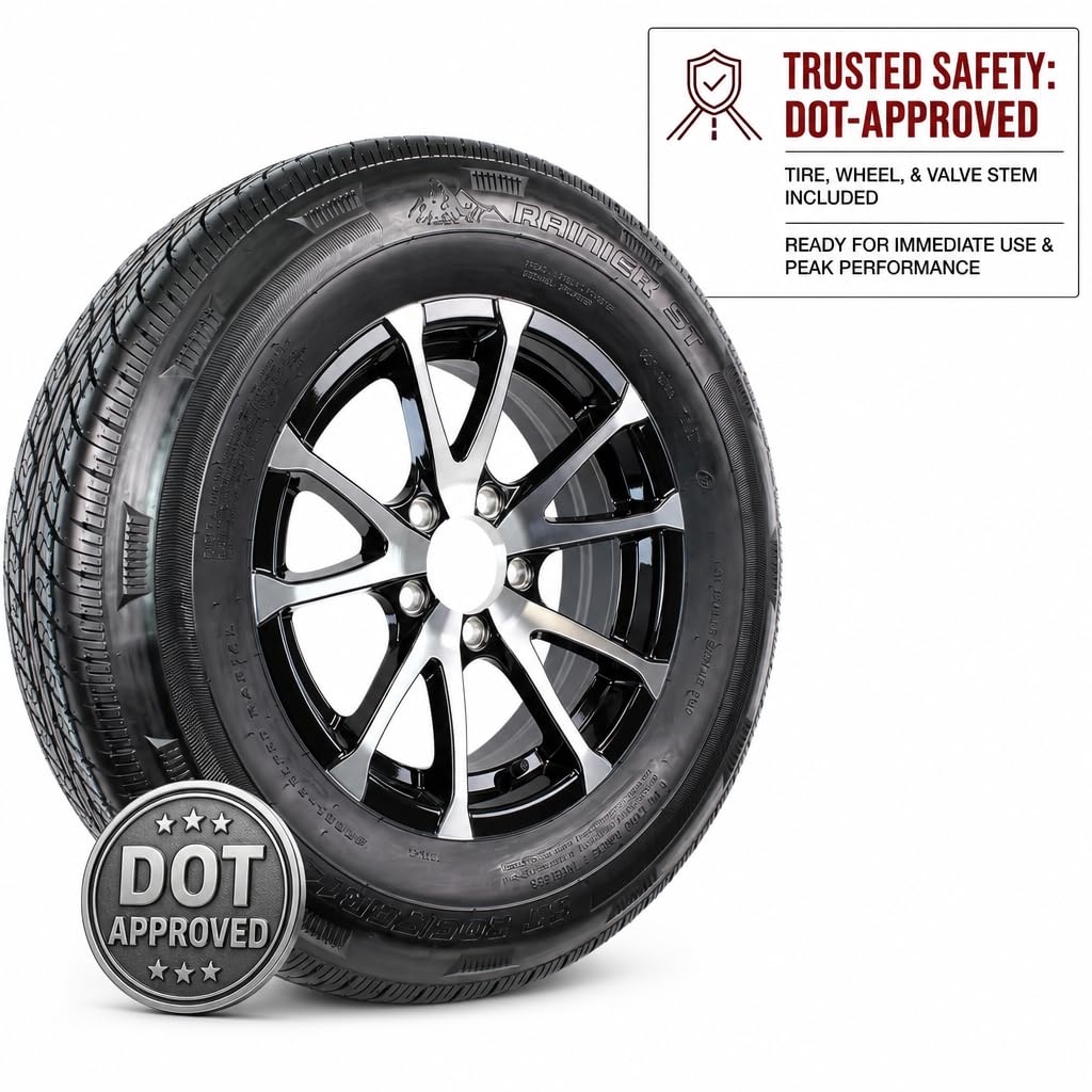 2-Pack Radial Trailer Tire Rim Assembly ST205/75R15 5 Lug Black O780