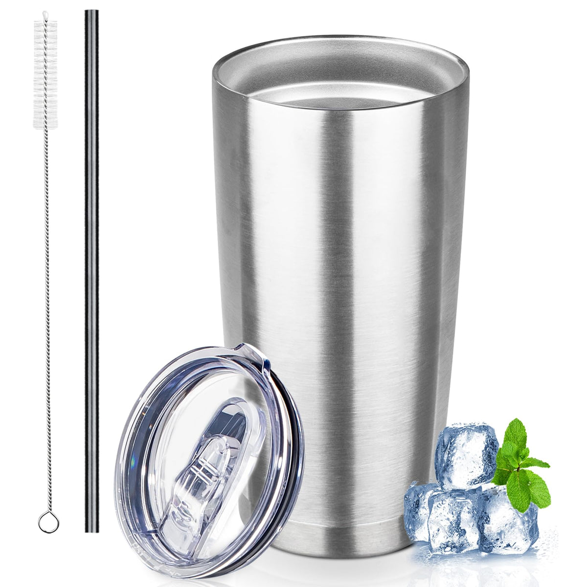 20 oz Stainless Steel Insulated Tumbler with Lids and Straws W899090
