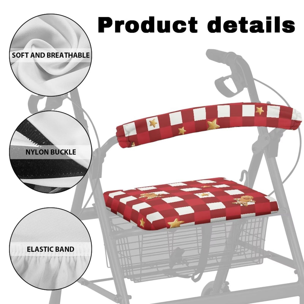 Red Lattice Rollator Walker Accessories Seat and Backrest Rollbar Covers Washable D44657