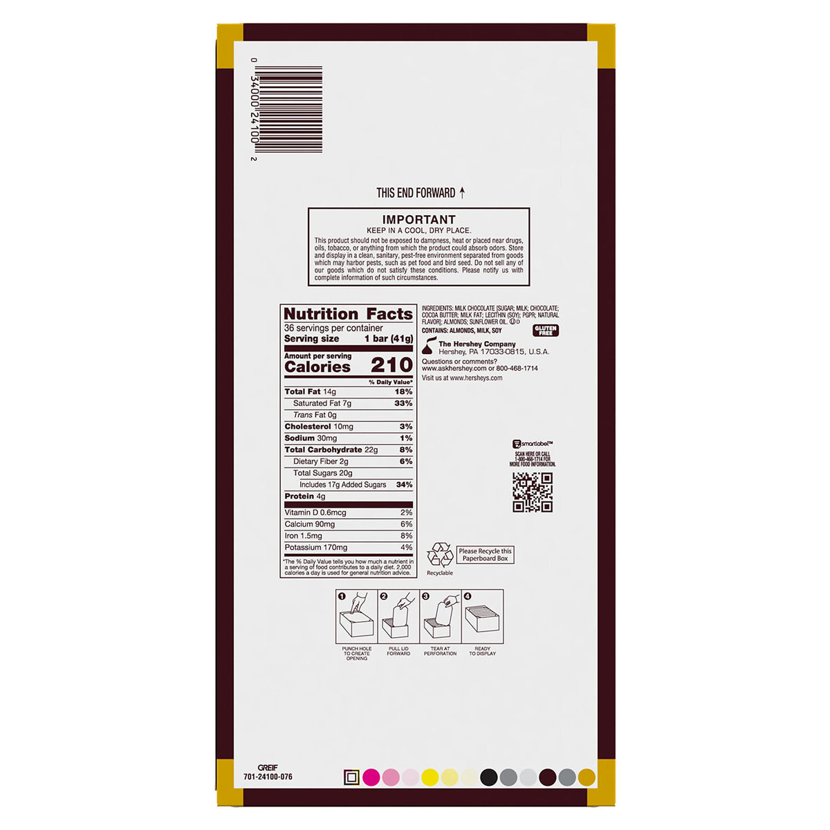 Milk Chocolate with Whole Almonds Candy Bars 1.45 oz 36 Count K152