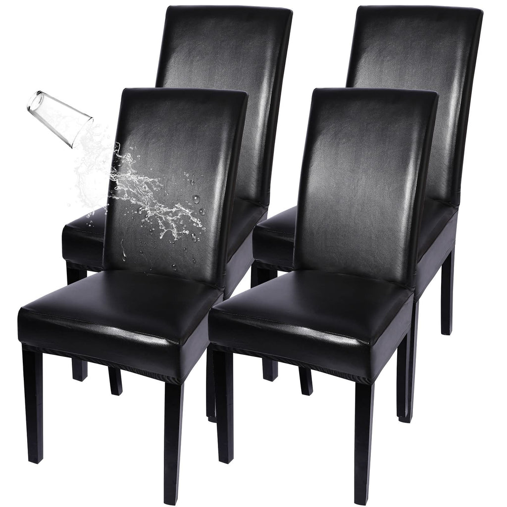 Waterproof PU Leather Dining Chair Covers Set of 4 Black J47857