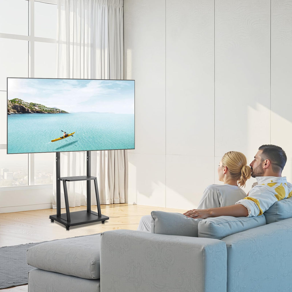 Rolling TV Stand for 32-75 Inch Screens, Height Adjustable with Tray L6548