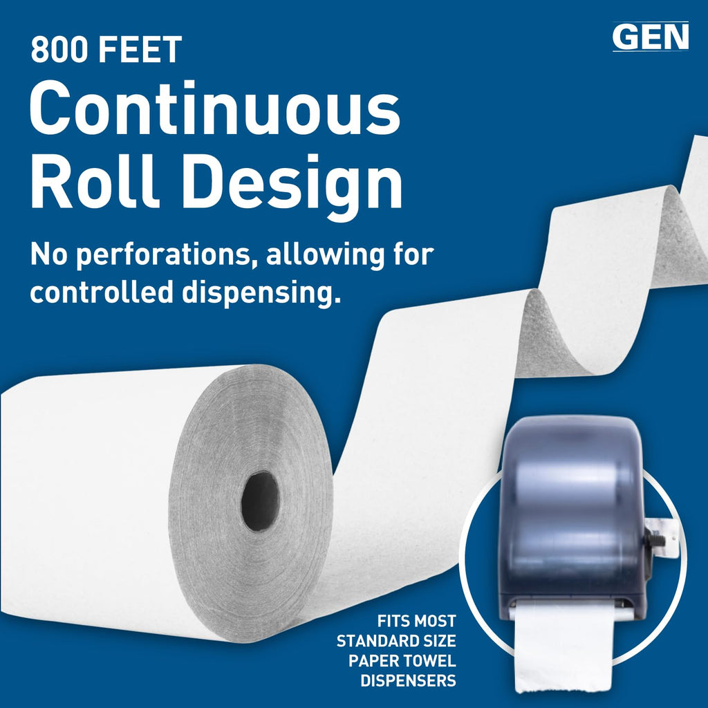 White Hardwound Roll Towels, 8-Inch x 800 ft, 6 Rolls K883