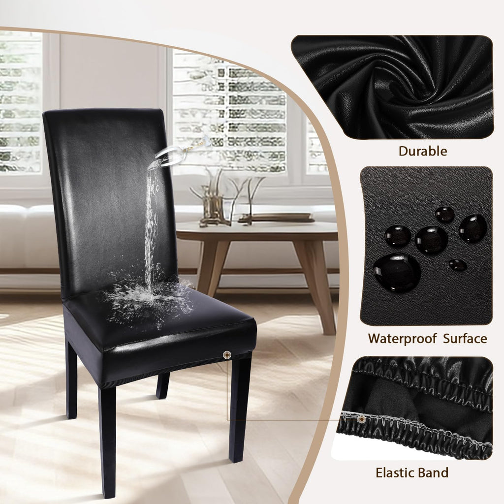 Waterproof PU Leather Dining Chair Covers Set of 4 Black J47857