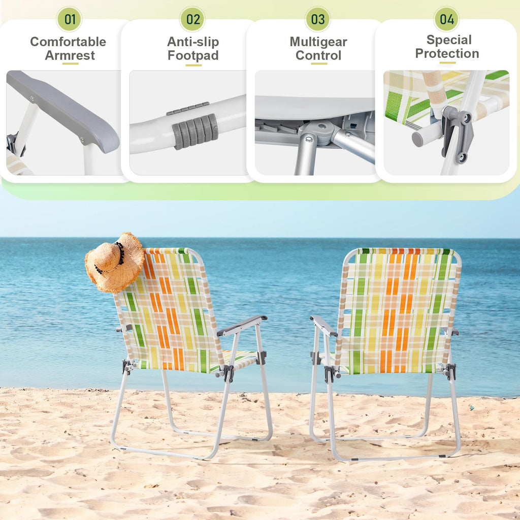 Yellow & Green Set of 2 Oversized Foldable Beach Chairs G4958