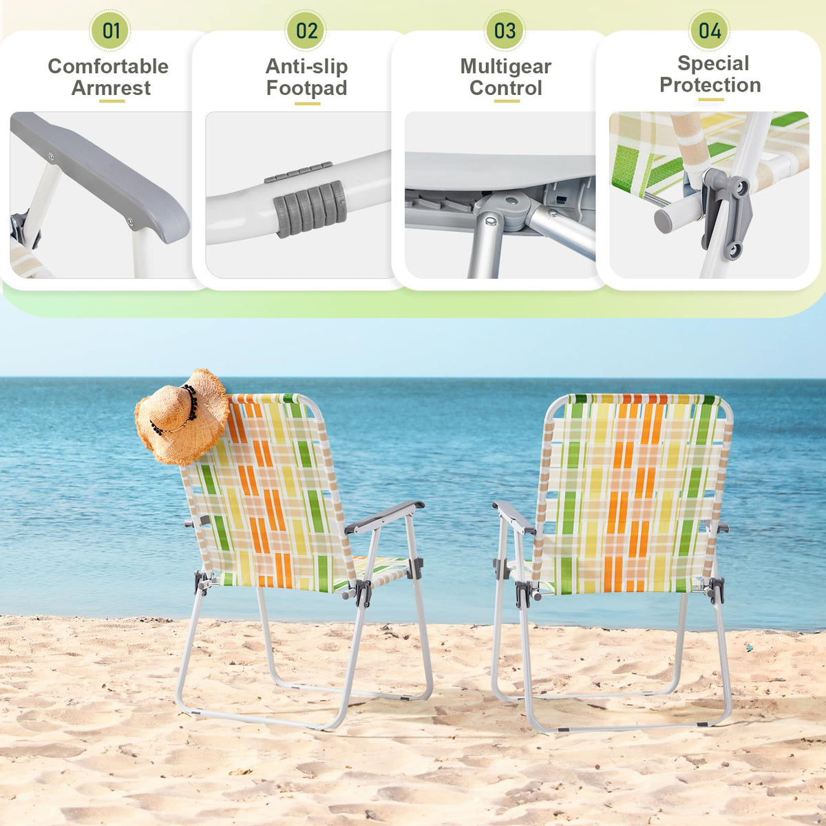 Yellow & Green Set of 2 Oversized Foldable Beach Chairs G4958
