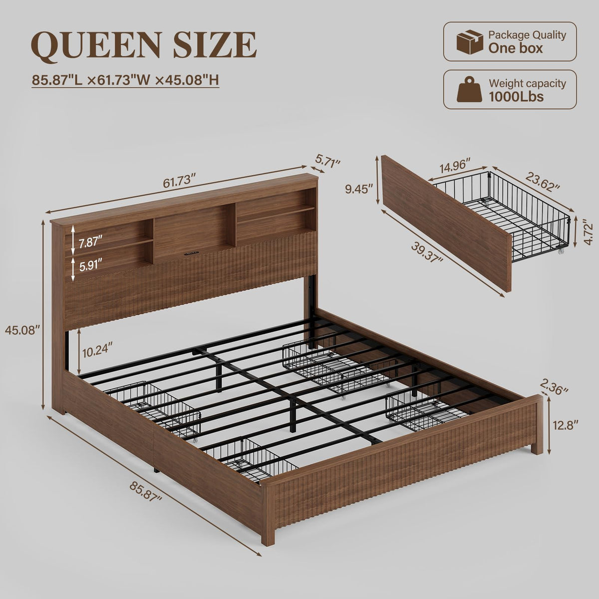 Queen Size Bed Frame with 4 Storage Drawers L5300