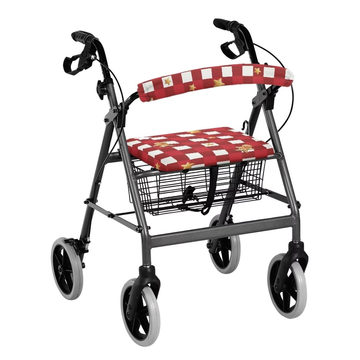 Red Lattice Rollator Walker Accessories Seat and Backrest Rollbar Covers Washable D44657