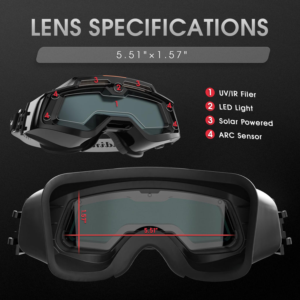Auto-Darkening Welding Goggles with LED Light and Face Shield T46508