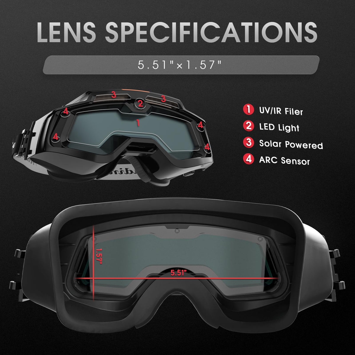 Auto-Darkening Welding Goggles with LED Light and Face Shield T46508
