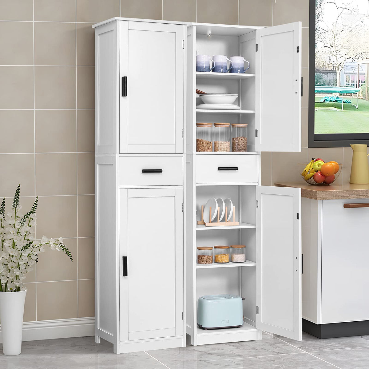 67'' Tall White Storage Cabinet with 4 Shelves & 2 Doors K22914