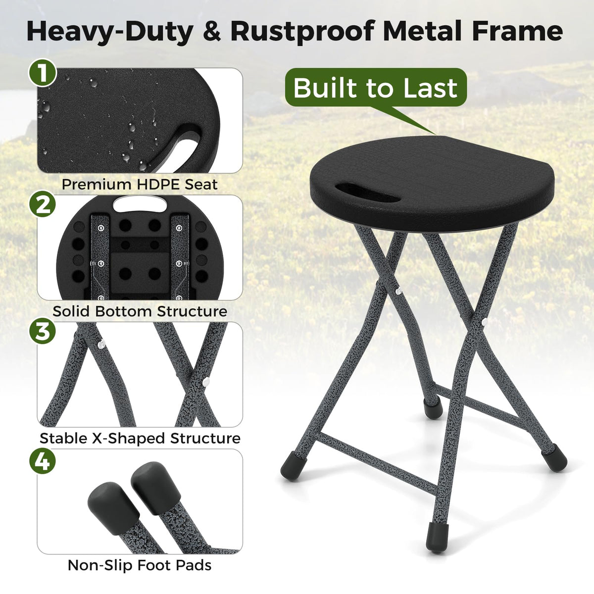 Black Folding Stool with Carry Handle 330lbs Capacity Y21801