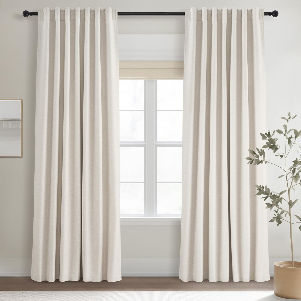 Cream Linen Blackout Curtains 84 Inch Pinch Pleat G18134