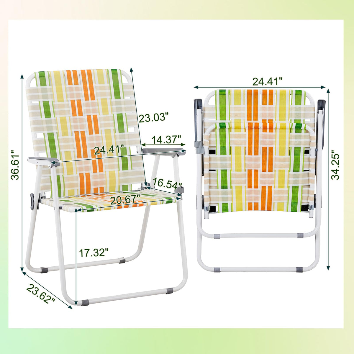 Yellow & Green Set of 2 Oversized Foldable Beach Chairs G4958