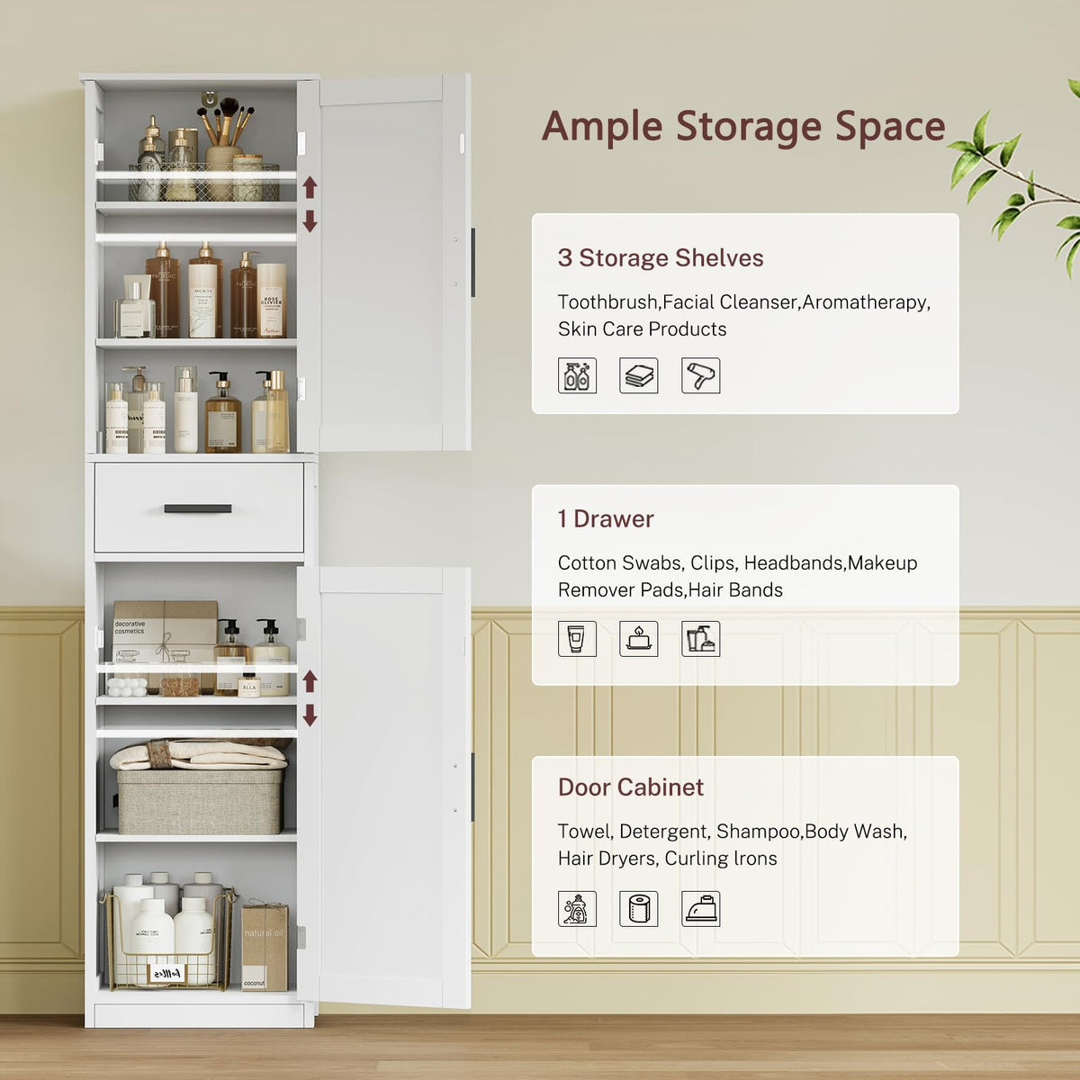67'' Tall White Storage Cabinet with 4 Shelves & 2 Doors K22914