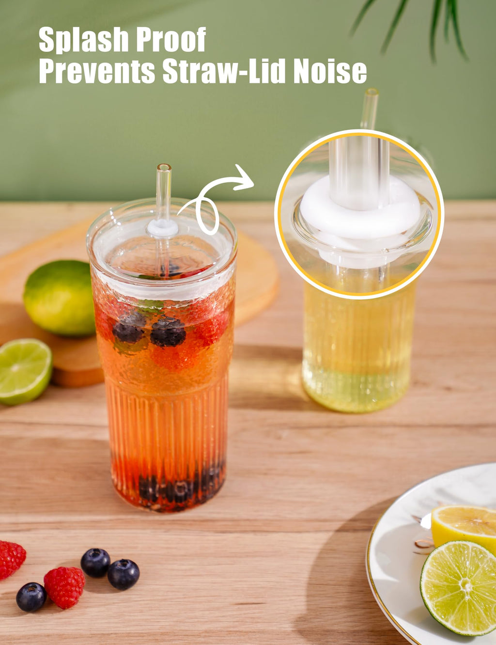 High Borosilicate Glass Tumbler Cup with Lid and Straw, 22oz Clear 2 Pack G87529