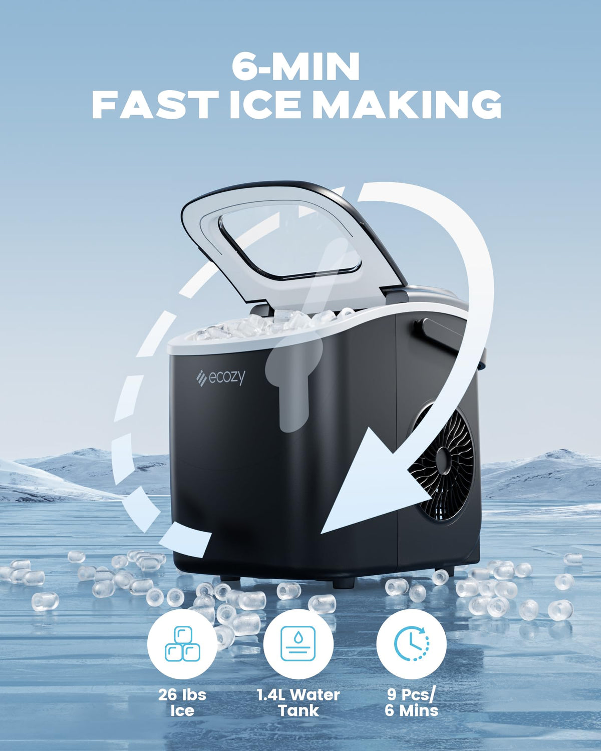 Countertop Ice Maker with Carry Handle, 26lbs/24Hrs D194