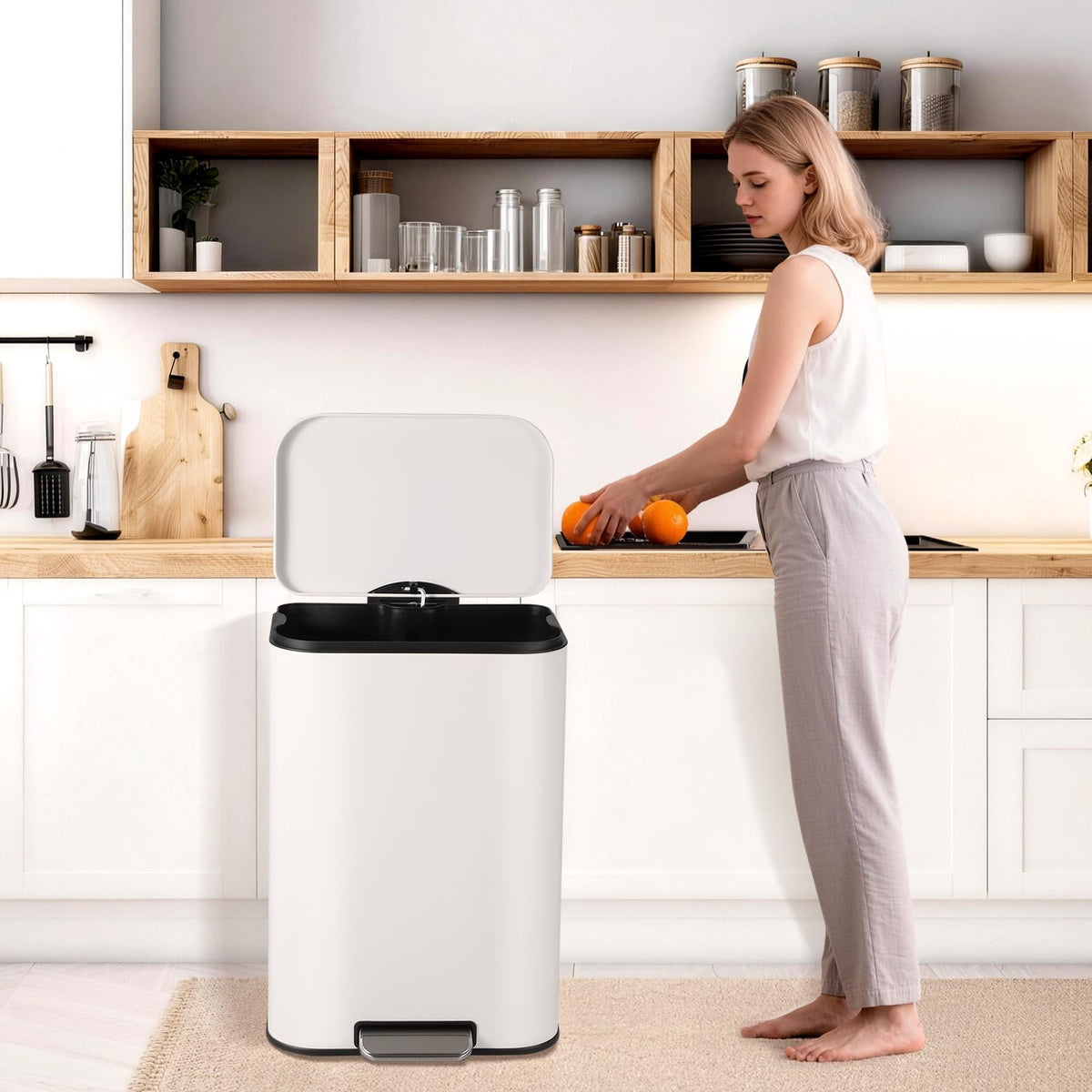 50L Stainless Steel Step Trash Can with Soft-Close Lid B157159