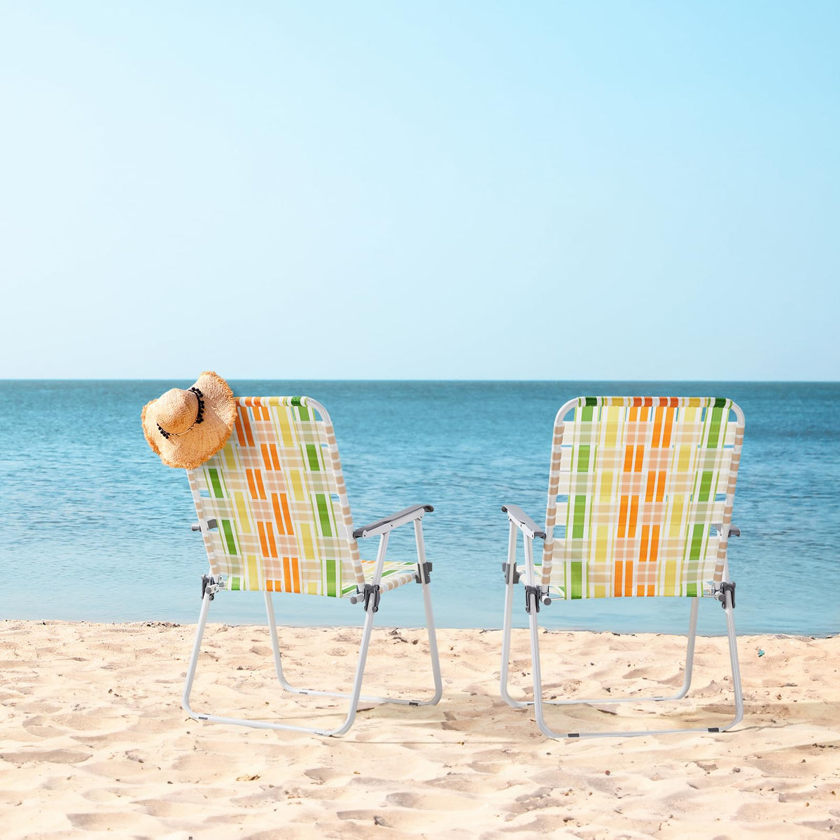 Yellow & Green Set of 2 Oversized Foldable Beach Chairs G4958