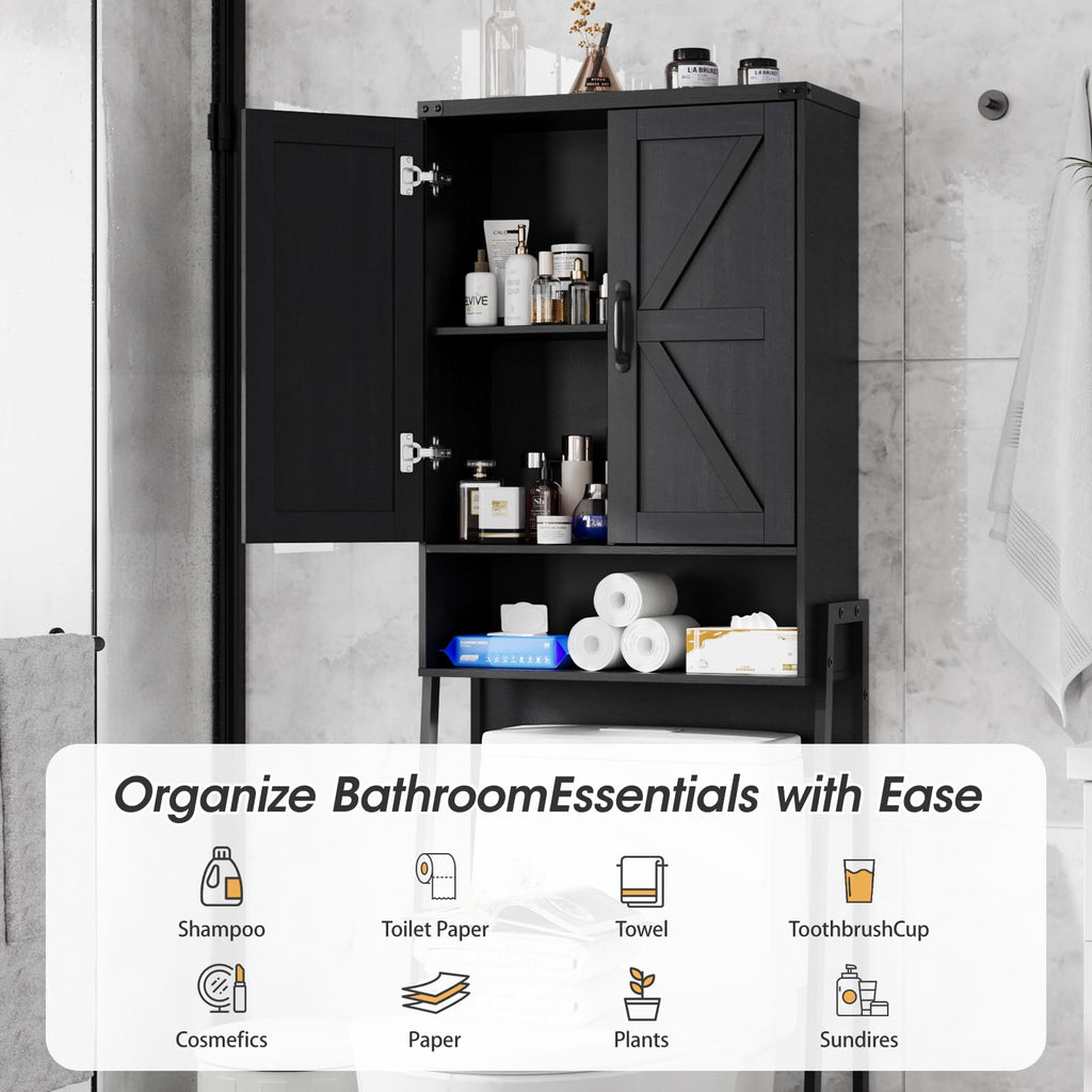 Over The Toilet Storage Cabinet with 2-Door Design Black E97251