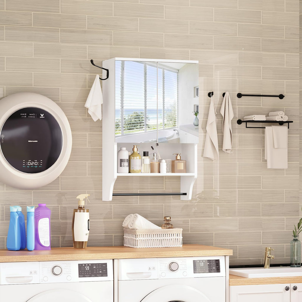White Wall Mounted Bathroom Cabinet with Mirror and Adjustable Shelf X1646