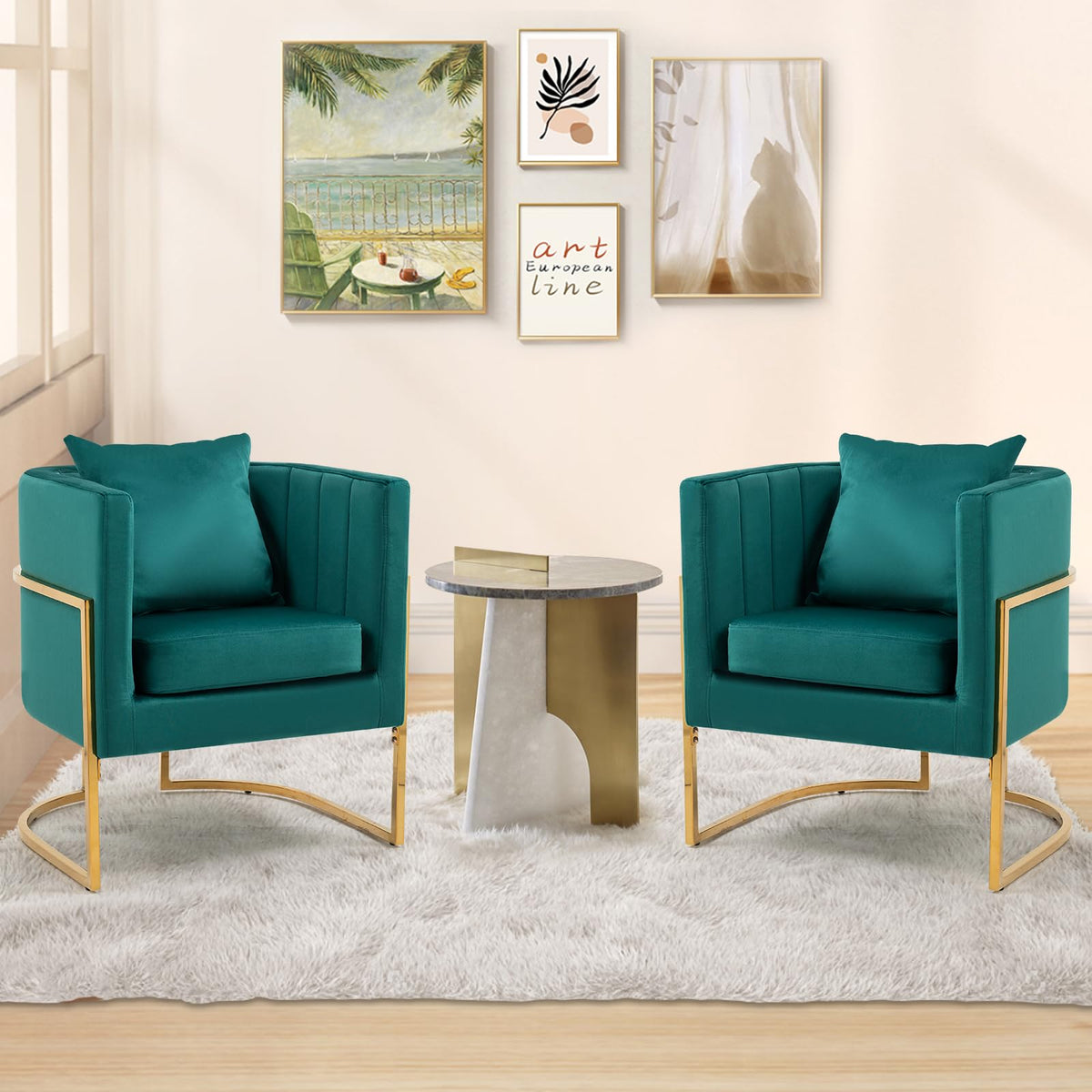 Velvet Accent Chairs Set of 2 Green Y806
