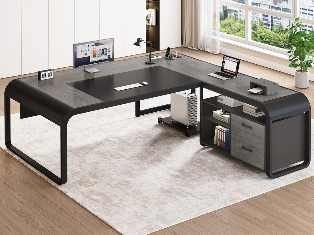 61" Grey L Shaped Desk with Drawer P665937