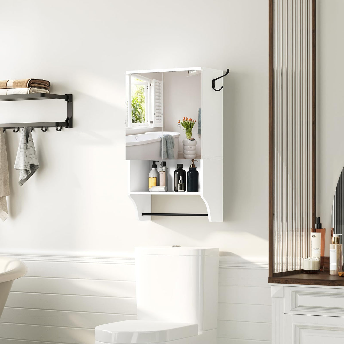 White Wall Mounted Bathroom Cabinet with Mirror and Adjustable Shelf X1646