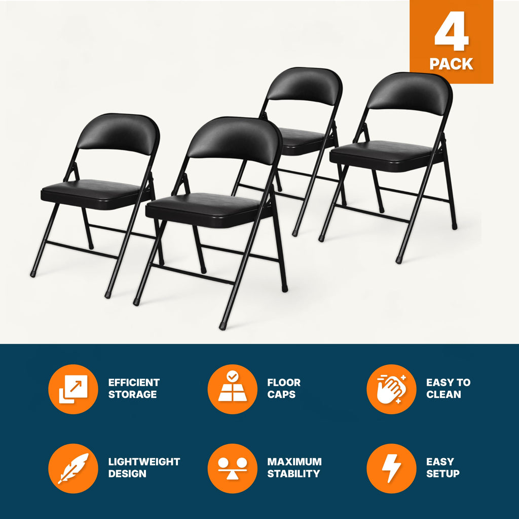 Black Vinyl Padded Steel Folding Chairs 4-Pack V86124