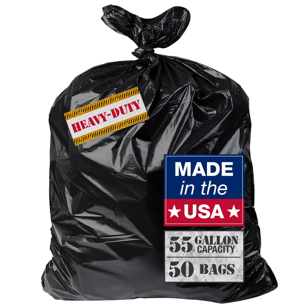 55 Gallon Heavy Duty 3 Mil Black Trash Bags 50 Ct H64898